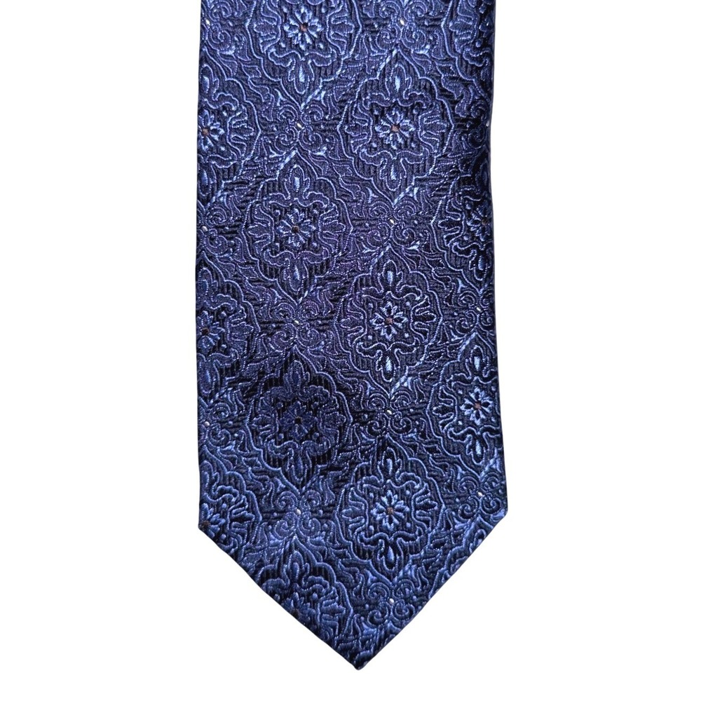 Daniel Cremieux 100% Silk Tie High Sheen Blue Geo Pattern Made In Italy NWT